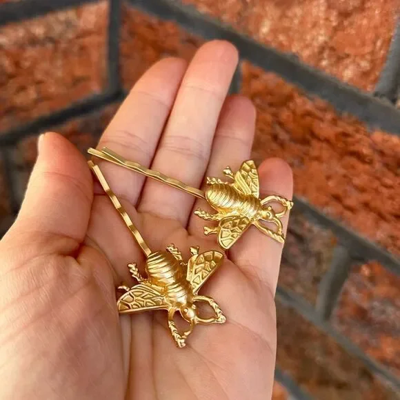 Free People Beehive Matt Gold Hair 2 Barrettes - Picture 7 of 9